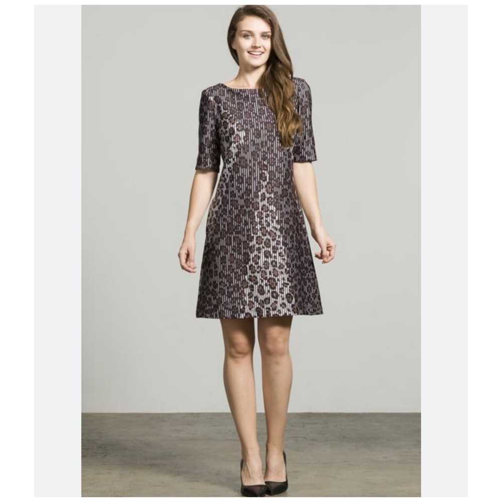 Taylor Striped Leopard Print Scuba Knit Shift Dress